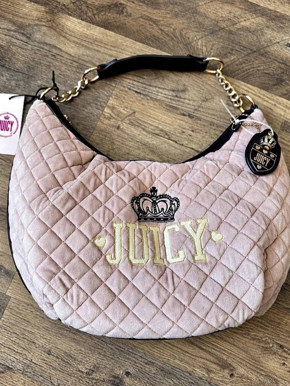 Juicy Couture Quilted Velour Hobo Bag Pink NWT